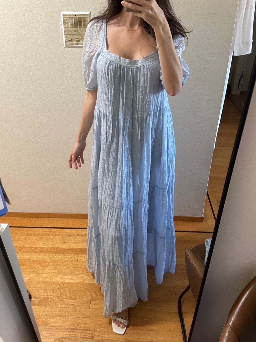 By Anthropologie - Light Blue Puff-Sleeve Maxi Dress, size M